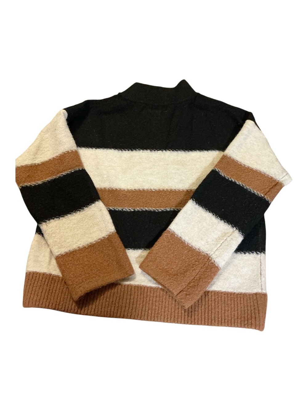 Striped Mock Neck Sweater - Black, Cream & Brown - Picture 2 of 3